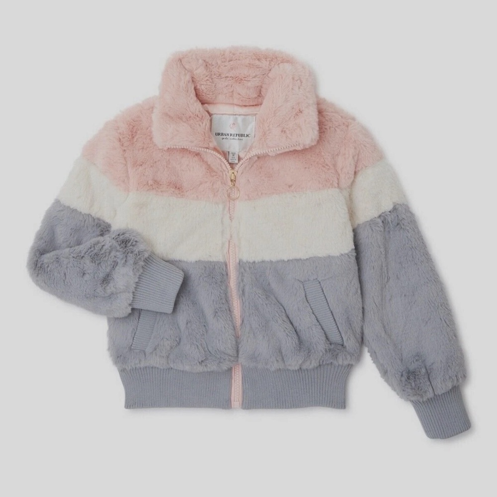 Urban Republic Girls Faux Fur Zip up Bomber Jacket